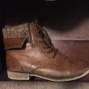 Brown lace up booties